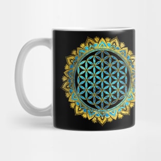 Flower of life gold an blue texture  glass Mug